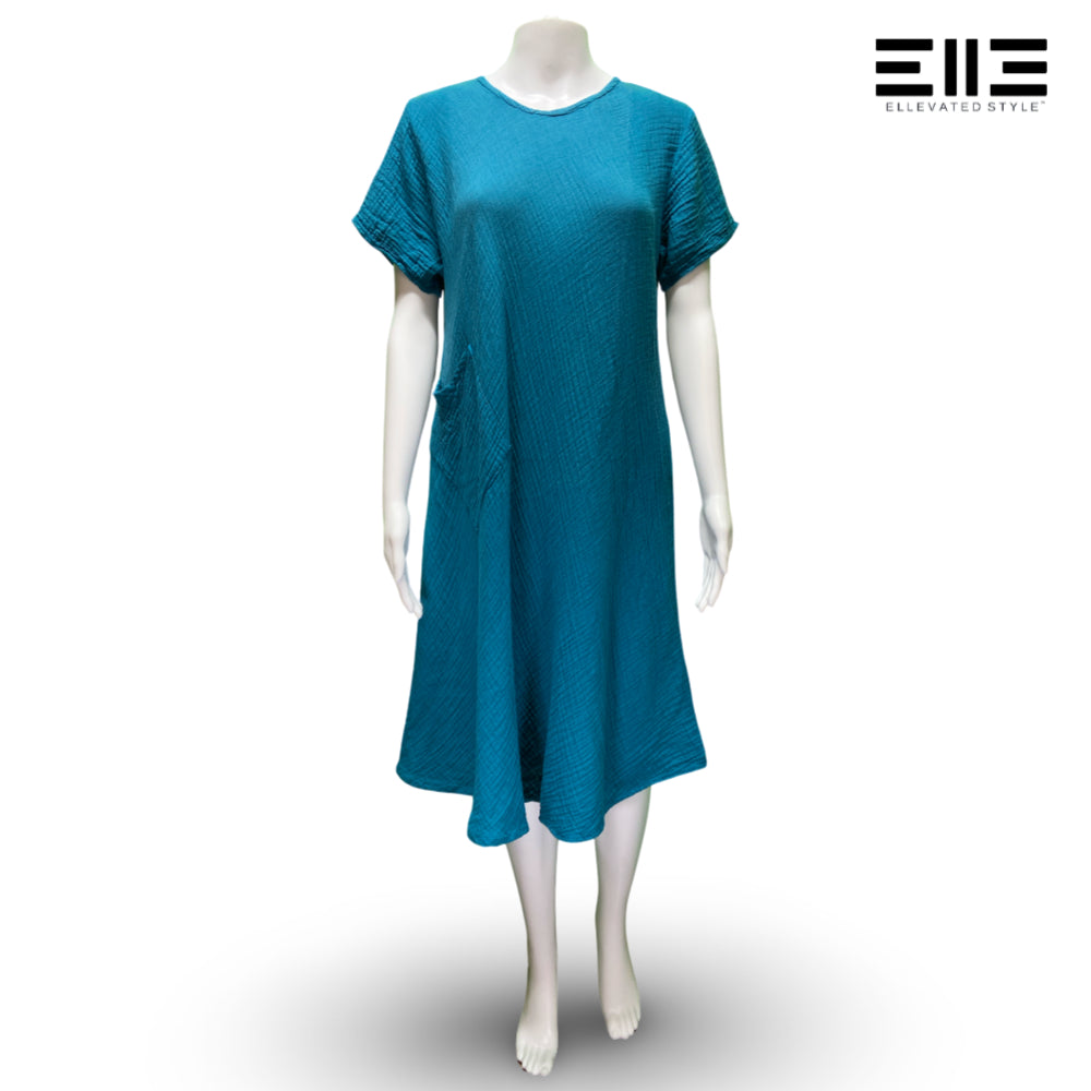 Bubble Cotton Lightweight Short Sleeve Dress w/ Pocket