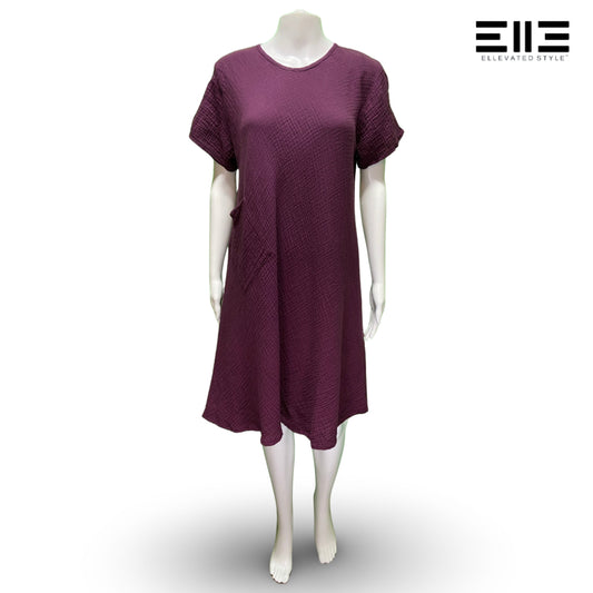 Bubble Cotton Lightweight Short Sleeve Dress w/ Pocket