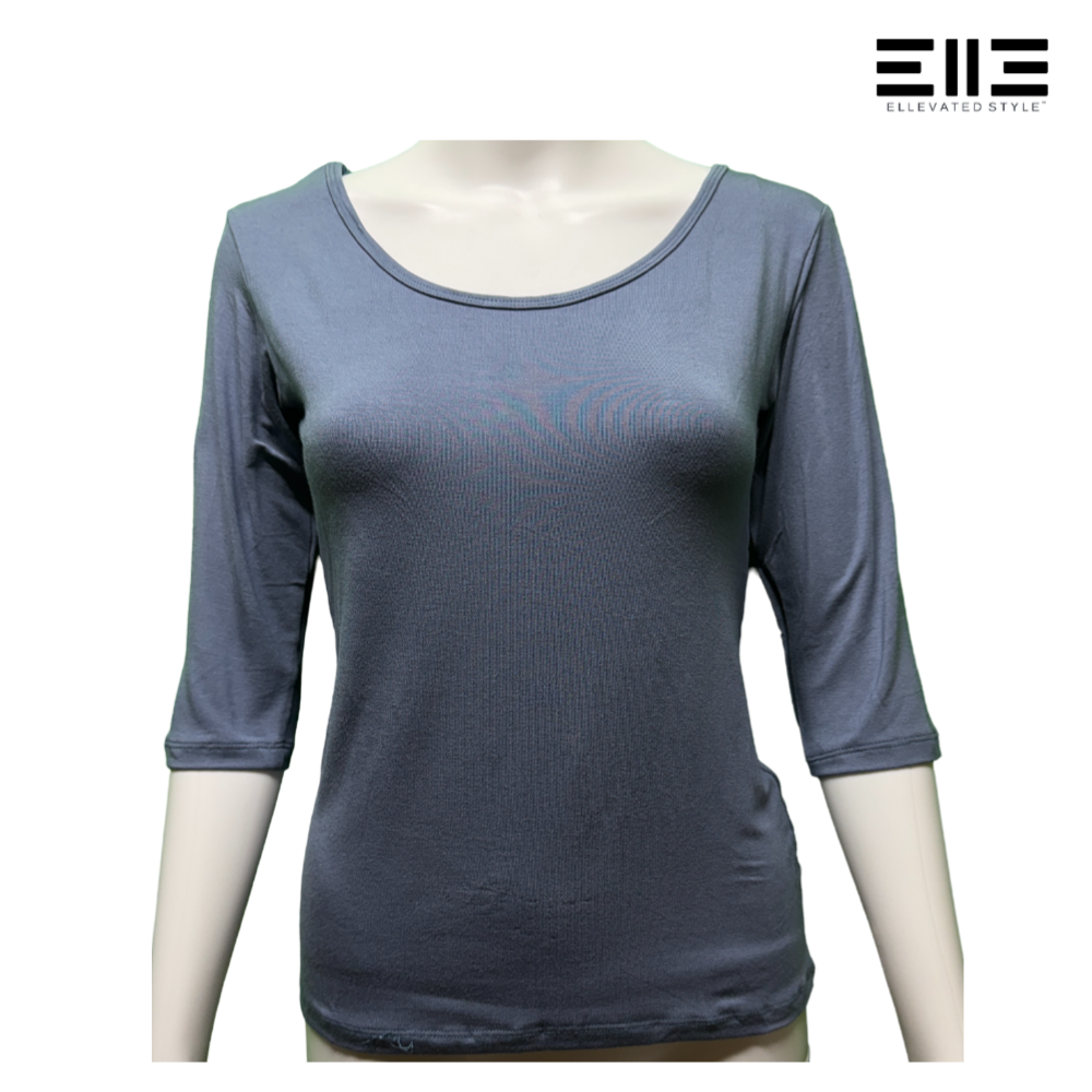 Bamboo Scoop-Neck Mid Sleeve Fitted Tee