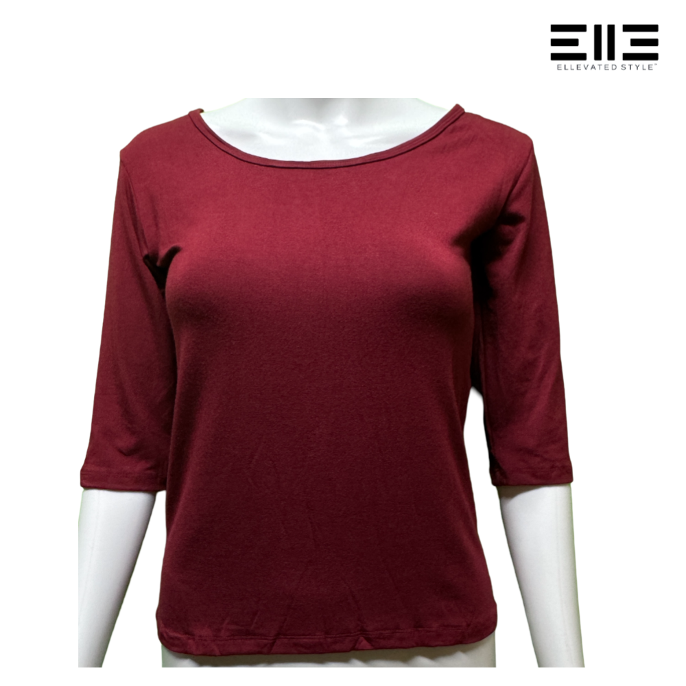 Bamboo Scoop-Neck Mid Sleeve Fitted Tee