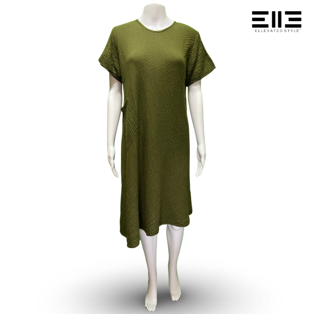 Bubble Cotton Lightweight Short Sleeve Dress w/ Pocket