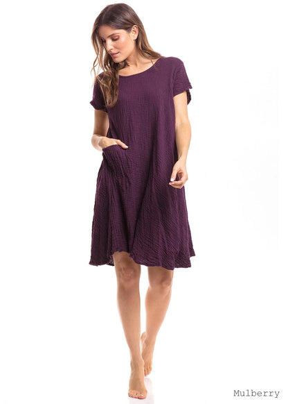 Bubble Cotton Lightweight Short Sleeve Dress w/ Pocket